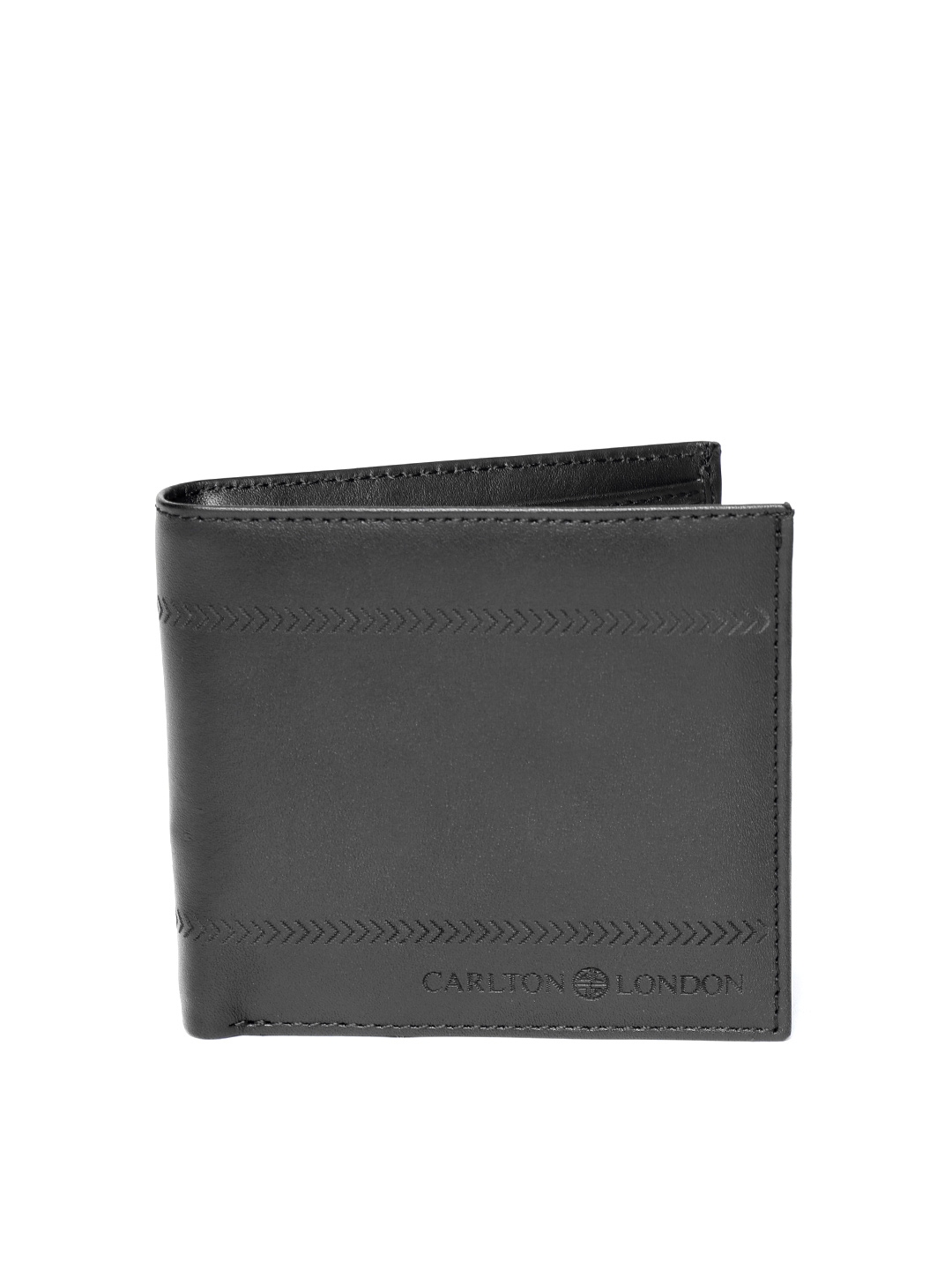Buy Carlton London Men Black Leather Textured Detail Two Fold Wallet ...