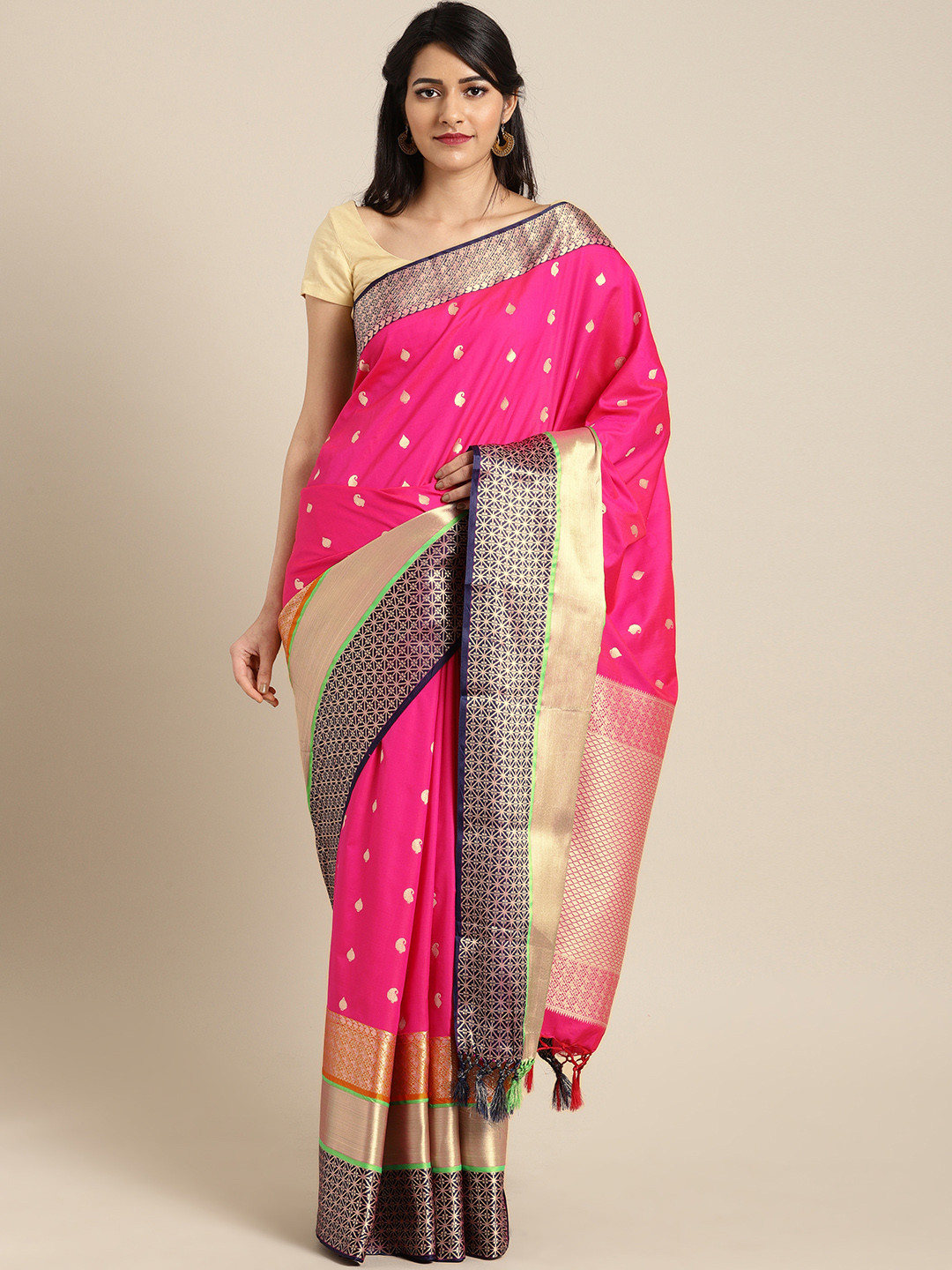 Buy Varkala Silk Sarees Pink Pure Silk Woven Design Banarasi Saree - Sarees for Women 9053843 