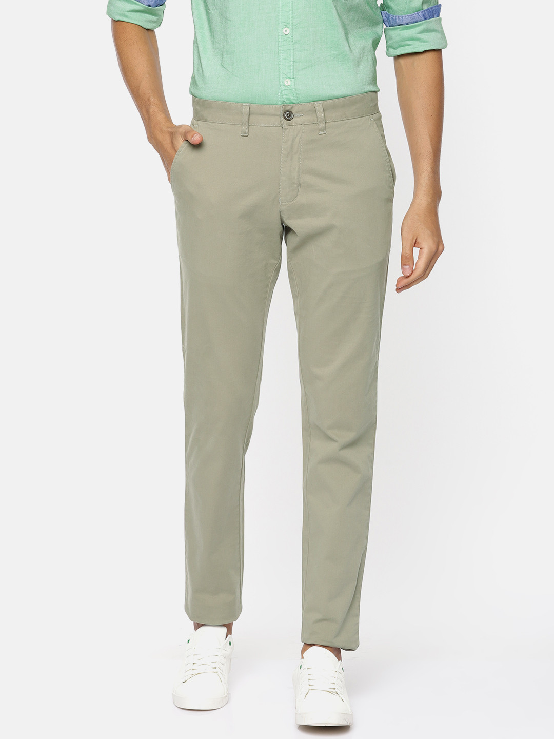 Buy Parx Men Green Lowell Tapered Fit Solid Chinos - Trousers for Men ...