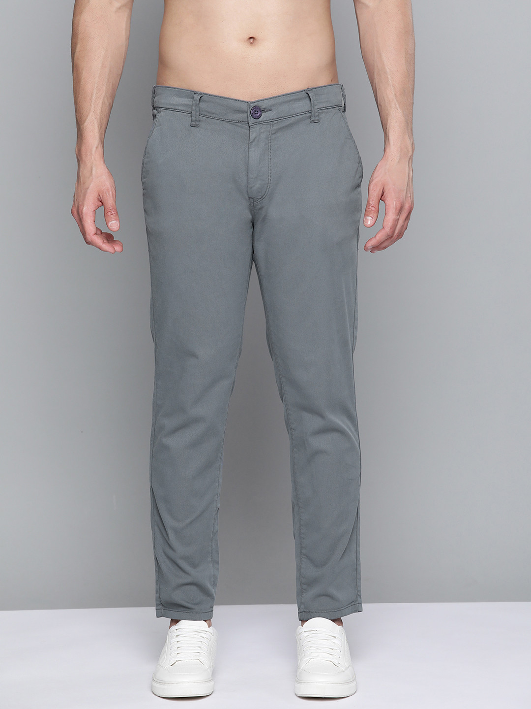 Buy HERE&NOW Men Grey Slim Fit Solid Chinos - Trousers for Men 9064295 ...