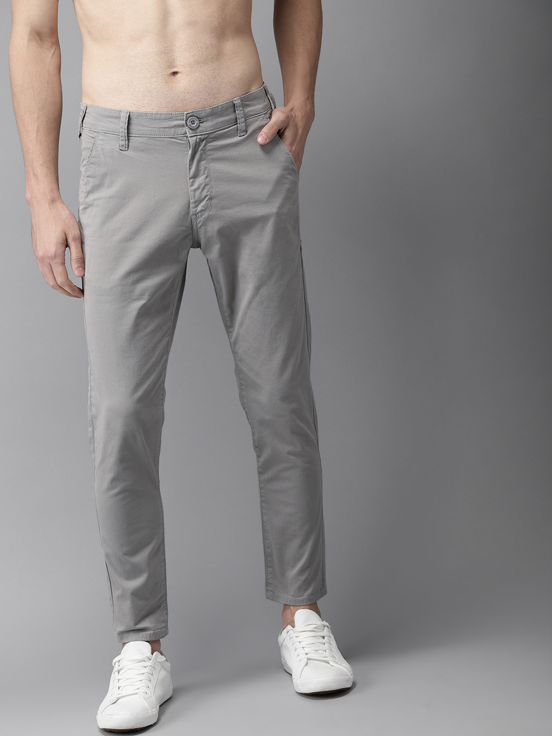 Buy HERE&NOW Men Grey Slim Fit Solid Chinos - Trousers for Men 9064373 ...