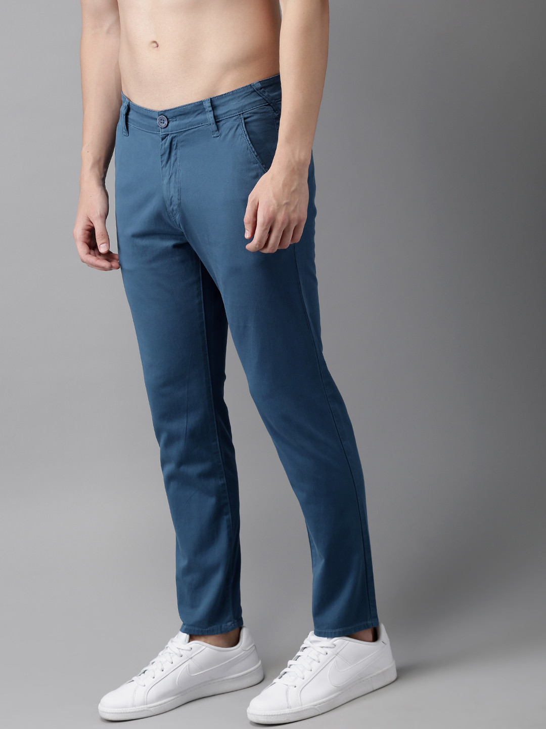 Buy HERE&NOW Men Blue Slim Fit Solid Chinos - Trousers for Men 9064393 ...