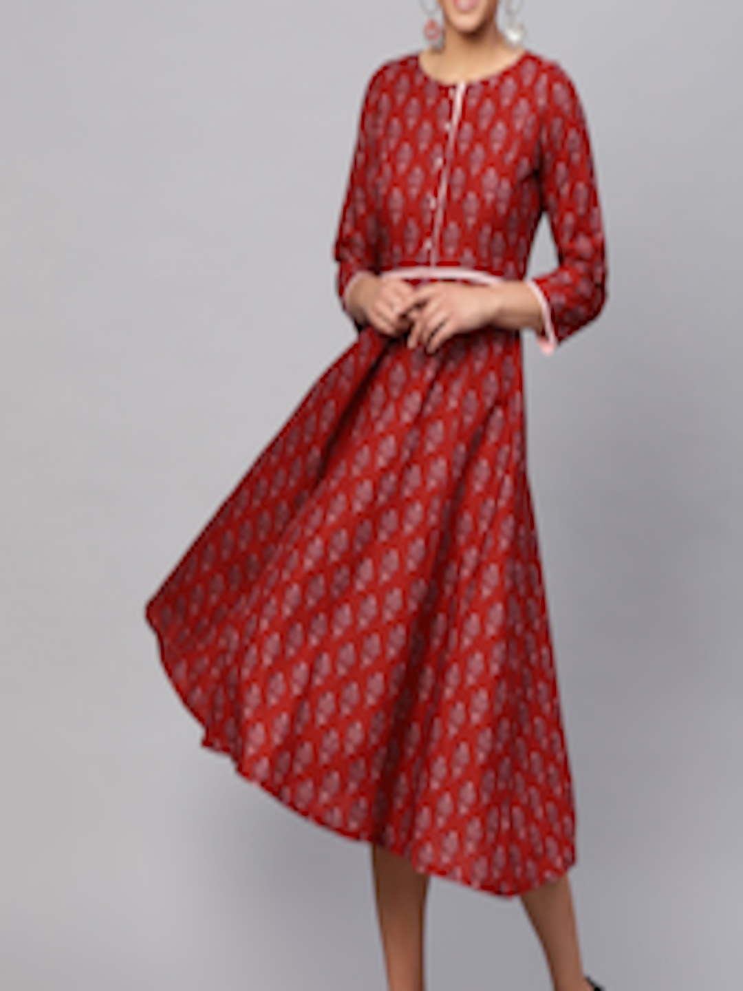 Buy SASSAFRAS Women Maroon Printed A Line Dress - Dresses for Women ...