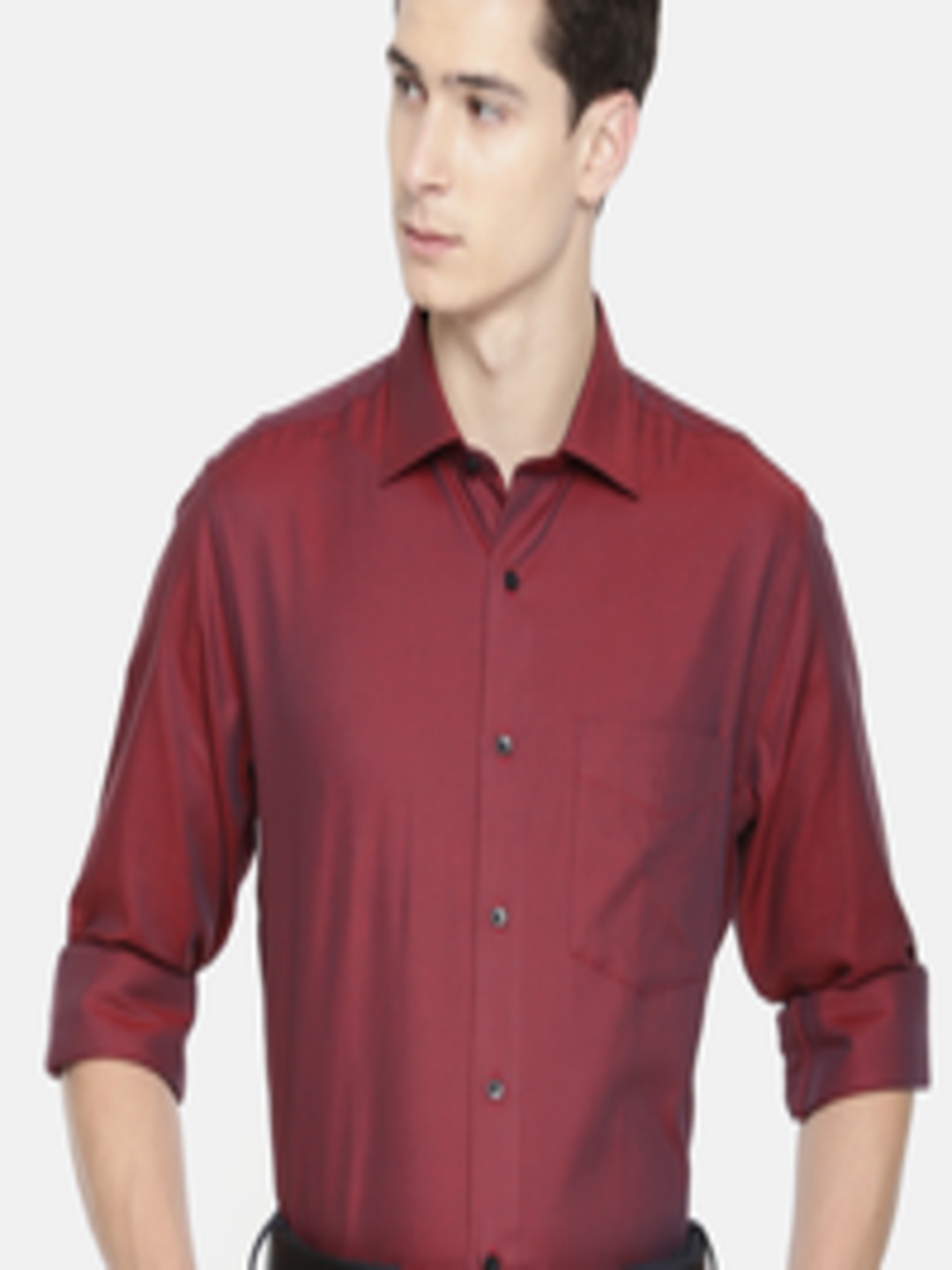 Buy Van Heusen Men Maroon Custom Regular Fit Self Design Formal Shirt ...