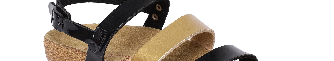 Buy Ruosh Women Black & Gold Toned Leather Flats - Flats for Women ...