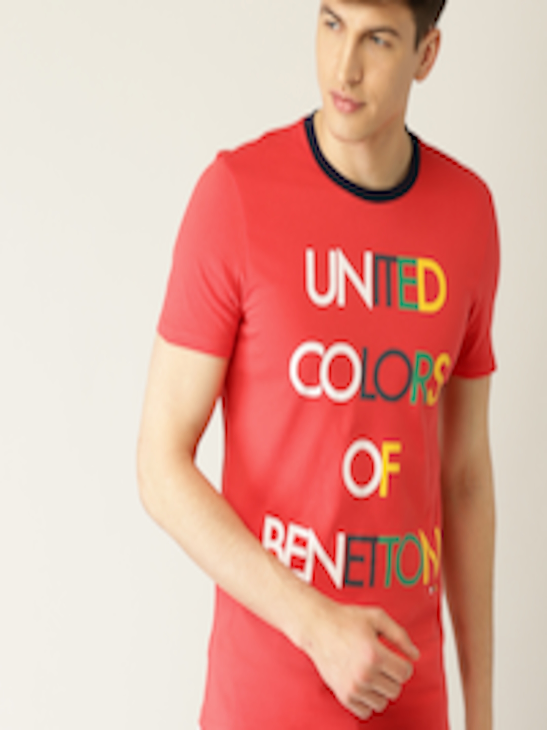 Buy United Colors Of Benetton Men Coral Red Printed Round Neck T Shirt ...
