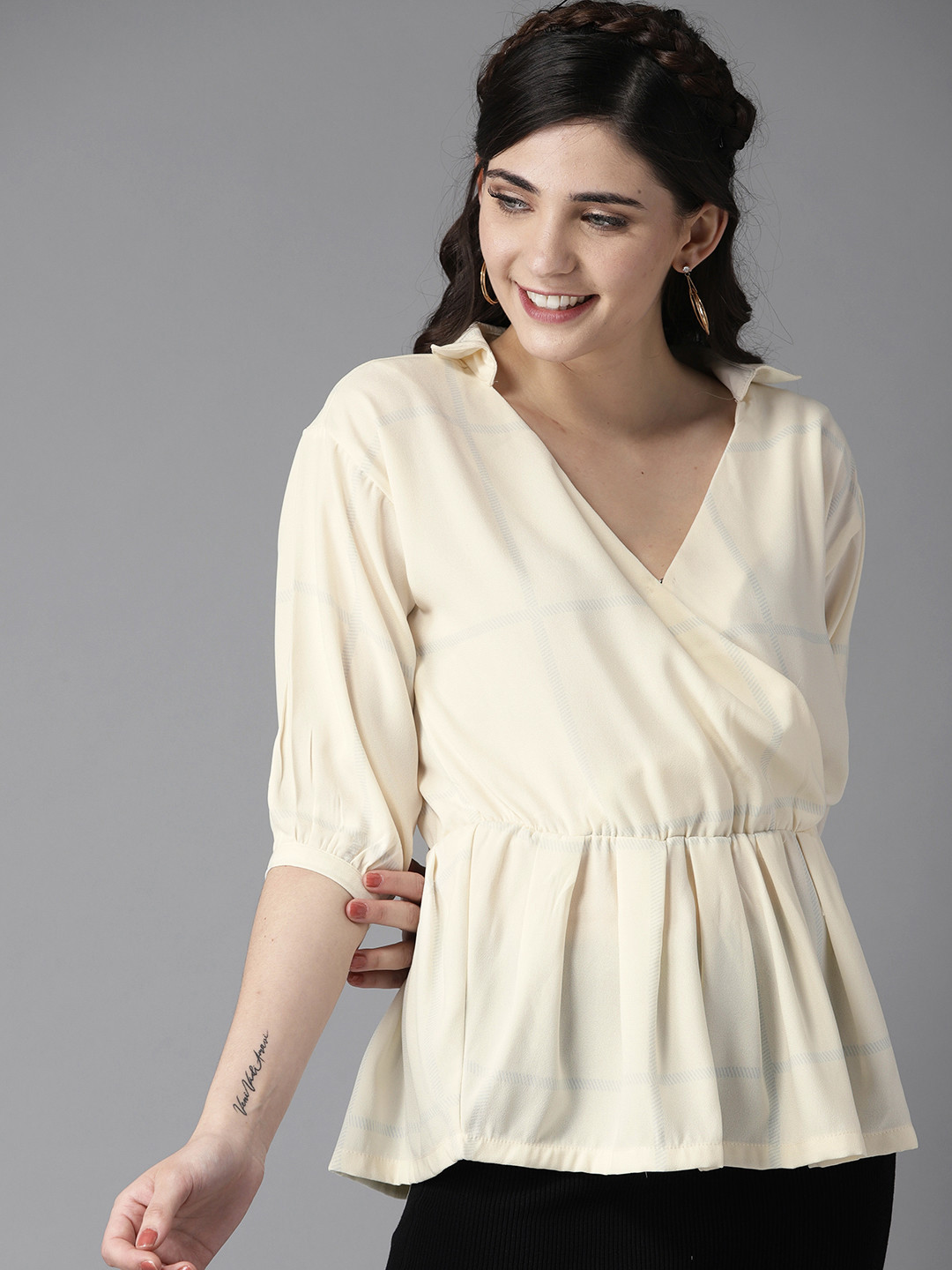 cream checked shirt womens