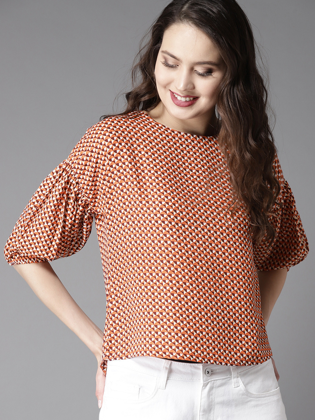 Buy HERE&NOW Women Orange Printed Top Tops for Women 9079279 Myntra