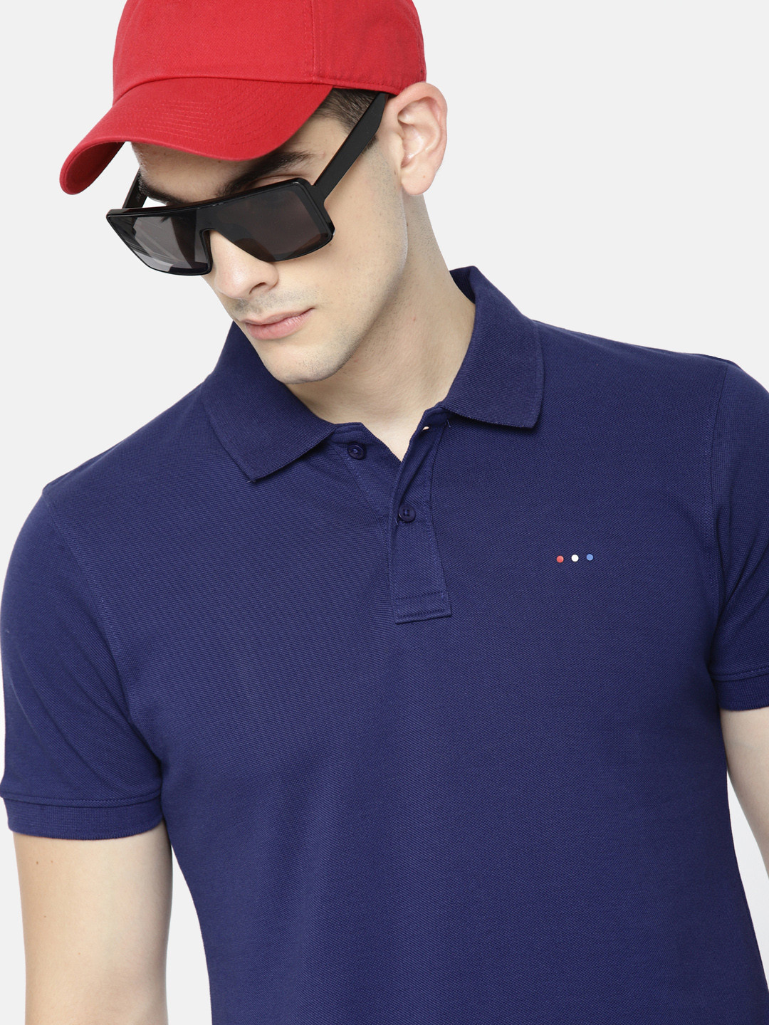 Buy Harvard Men Navy Blue Solid Polo Collar Pure Cotton T Shirt