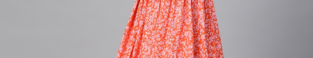 Buy Libas Women Coral Orange Printed A Line Dress - Dresses for Women ...