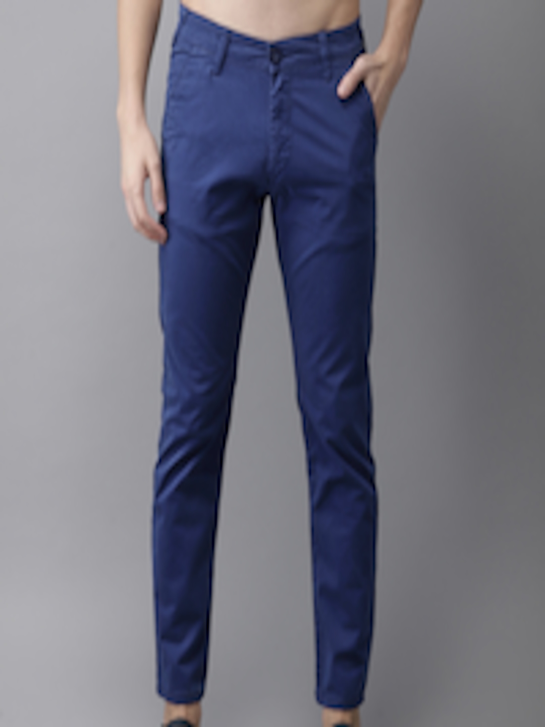 Buy HERE&NOW Men Blue Slim Fit Solid Chinos - Trousers for Men 9089105 ...