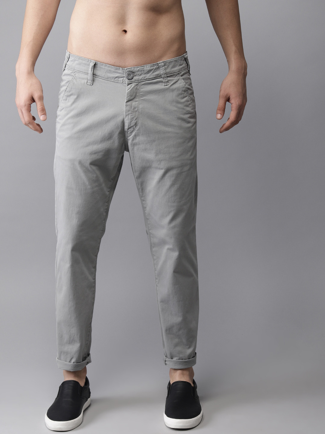 Buy HERE&NOW Men Grey Slim Fit Solid Chinos - Trousers for Men 9089107 ...