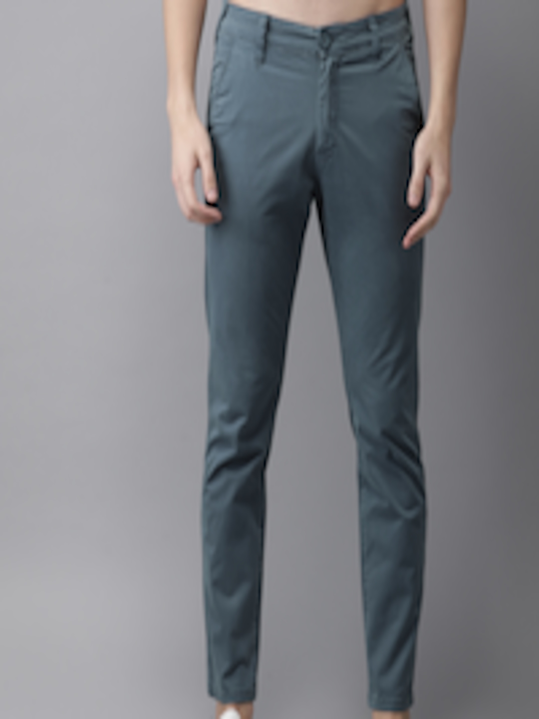 Buy HERE&NOW Men Teal Blue Slim Fit Solid Chinos - Trousers for Men ...