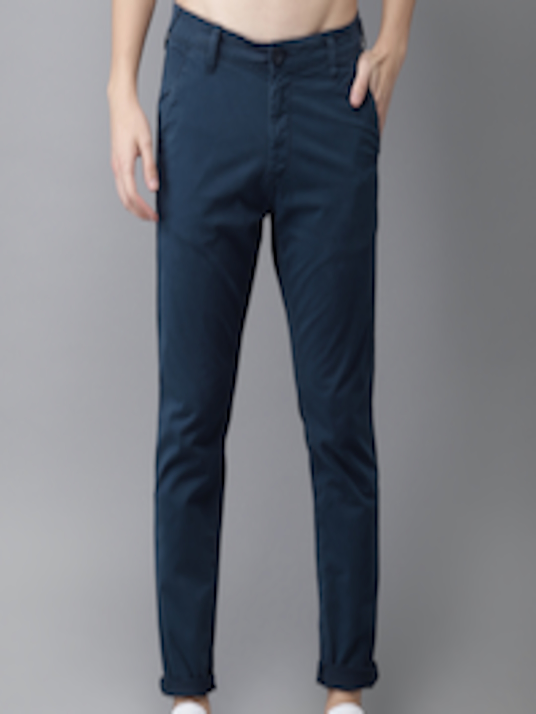 Buy HERE&NOW Men Navy Blue Slim Fit Solid Chinos - Trousers for Men ...