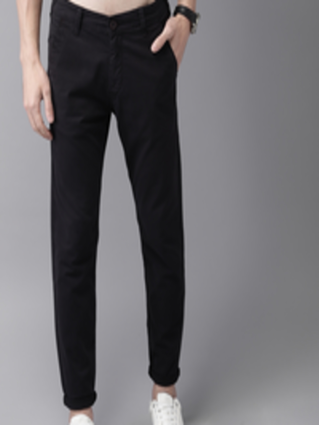 Buy HERE&NOW Men Black Slim Fit Solid Chinos - Trousers for Men 9089131 ...