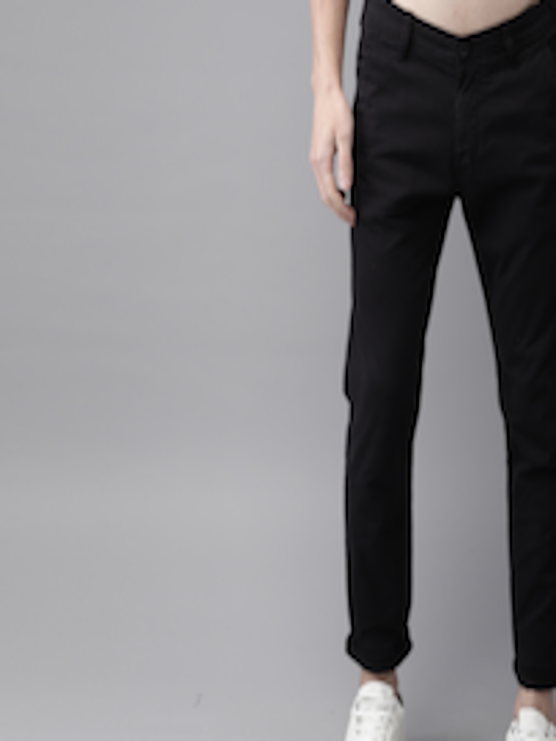Buy HERE&NOW Men Black Slim Fit Solid Chinos - Trousers for Men 9089135 ...