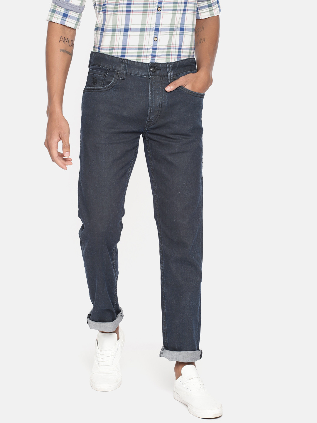 Buy U.S. Polo Assn. Denim Co. Men Navy Blue Slim Tapered Clean Look ...