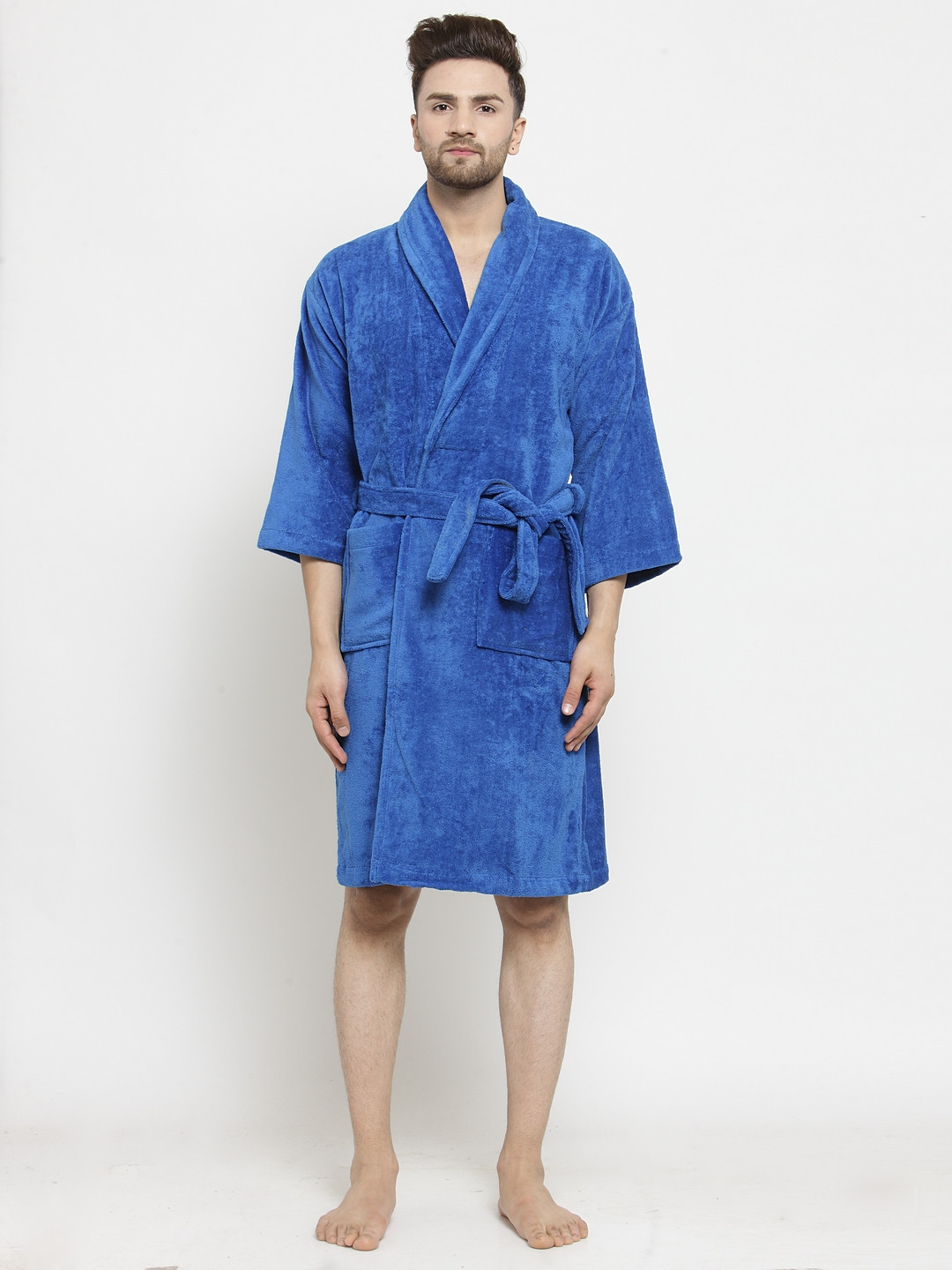 Buy MYTRIDENT Unisex Blue Solid Bath Robe - Bath Robe for Unisex ...