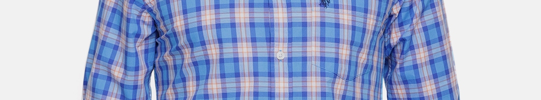 Buy U.S. Polo Assn. Men Blue & Orange Tailored Fit Checked Casual Shirt ...