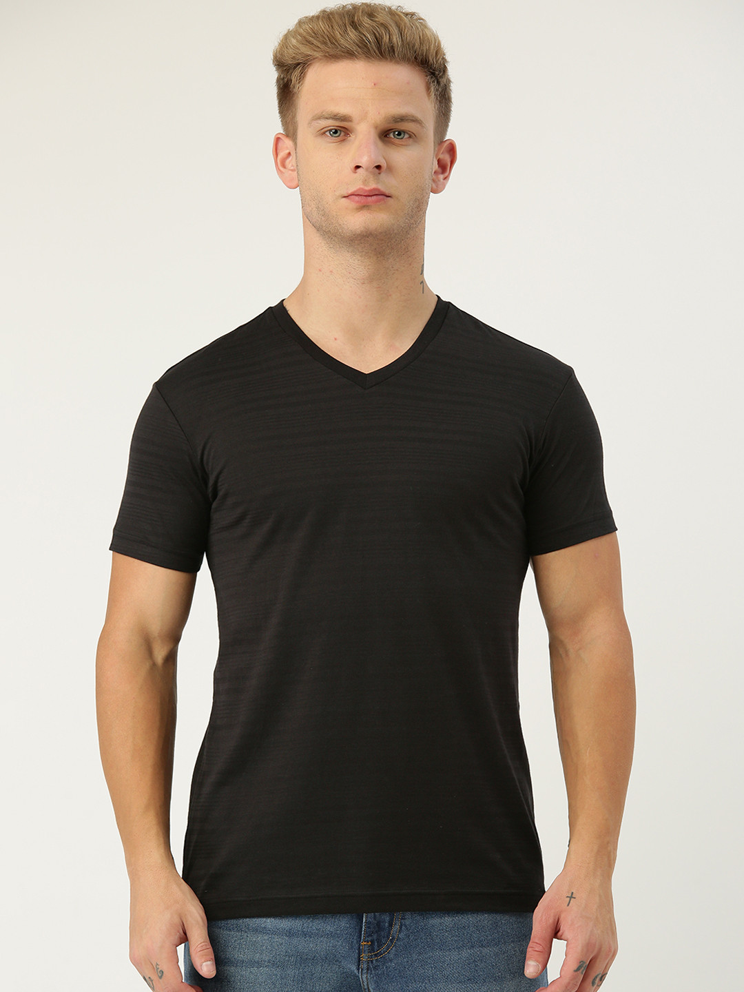 Buy Jockey Men Black Supima Cotton Self Striped V Neck Pure Cotton T