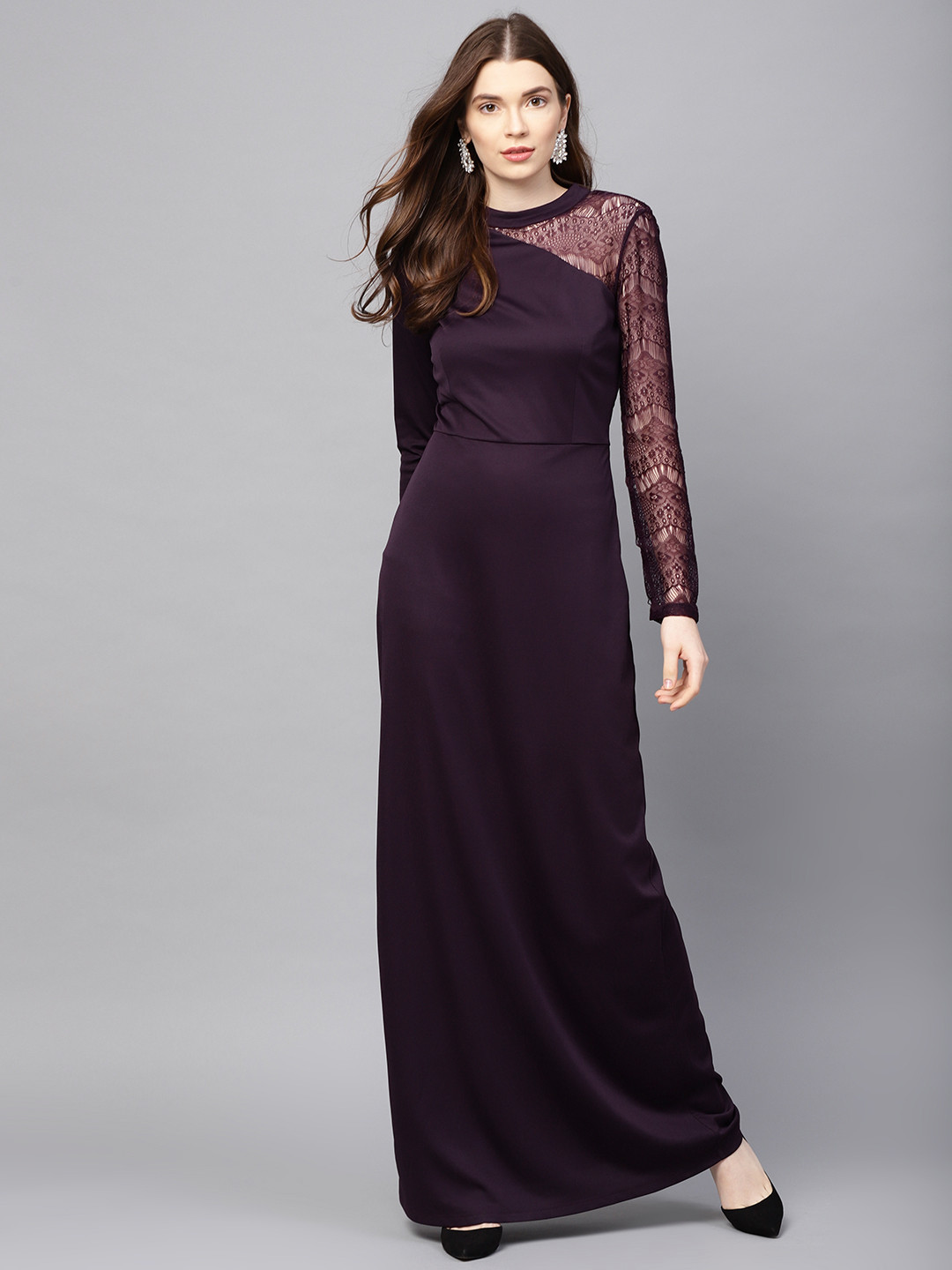 Buy Kazo Women Aubergine Lace Detail Maxi Dress Dresses for Women