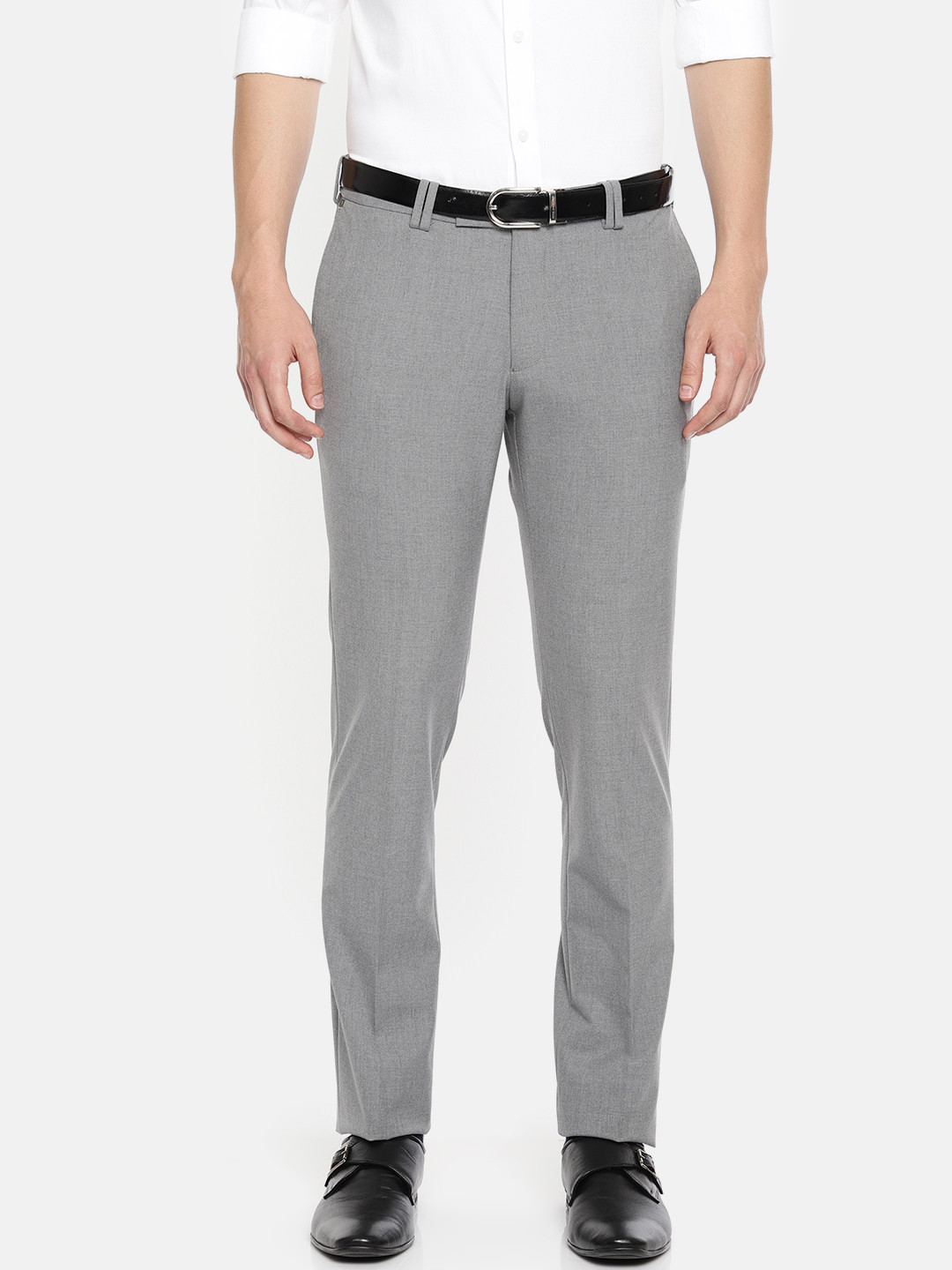 Buy U.S. Polo Assn. Tailored Men Grey Slim Fit Solid Formal Trousers ...