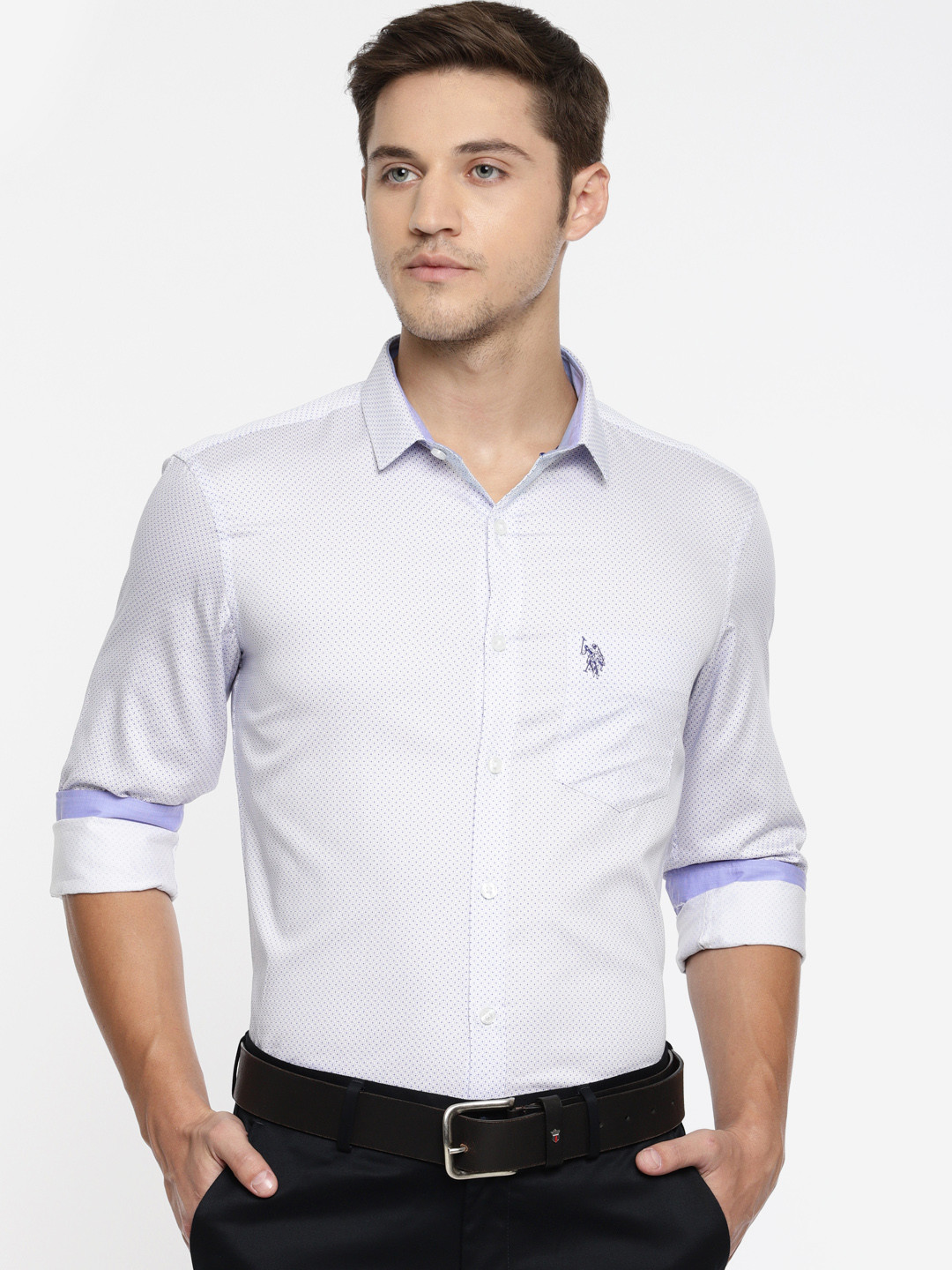 Buy U.S. Polo Assn. Tailored Men White & Blue Slim Fit Printed Casual