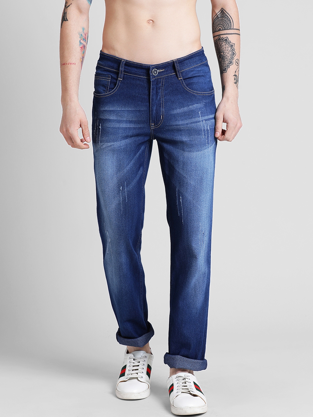 Buy COBB Men Navy Blue Slim Fit Mid Rise Low Distress Jeans - Jeans for ...