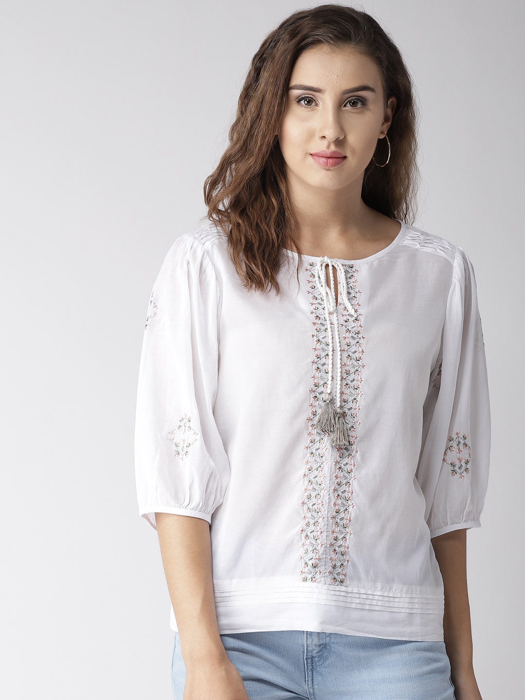 Buy Marks & Spencer Women White Embroidered Detail Top - Tops for Women ...