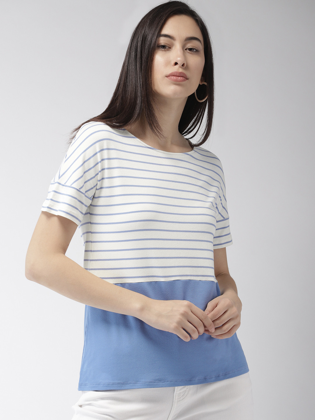 Buy Marks & Spencer Women Blue & White Striped T Shirt Tshirts for