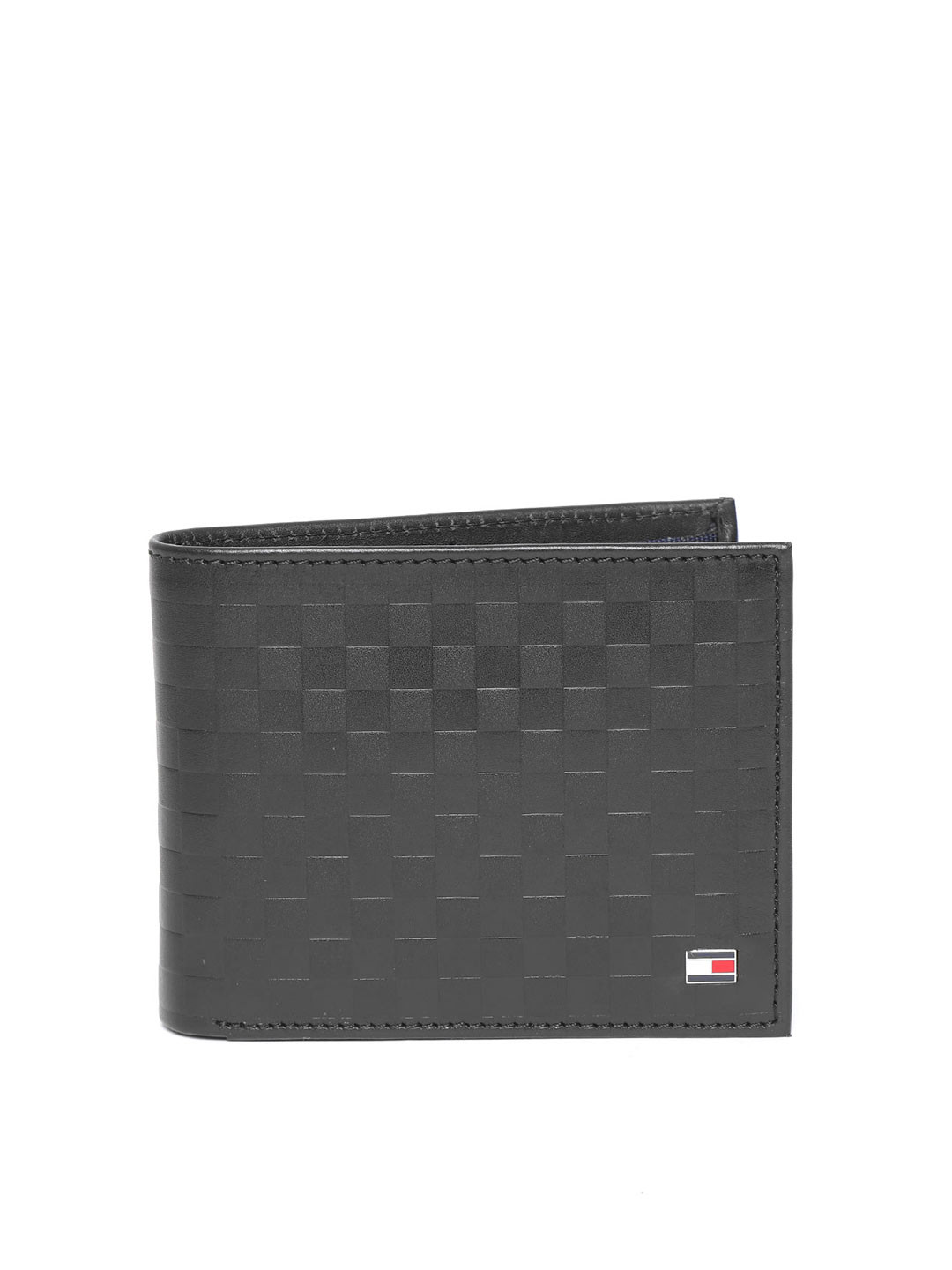 Buy Tommy Hilfiger Men Black Leather Textured Two Fold Wallet Wallets