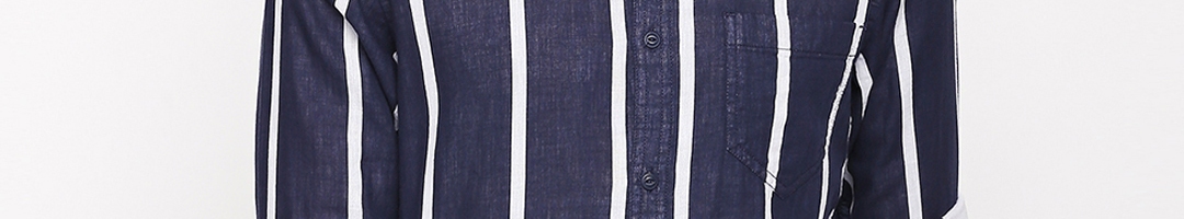 Buy SF JEANS By Pantaloons Men Navy Blue & Off White Slim Fit Striped ...