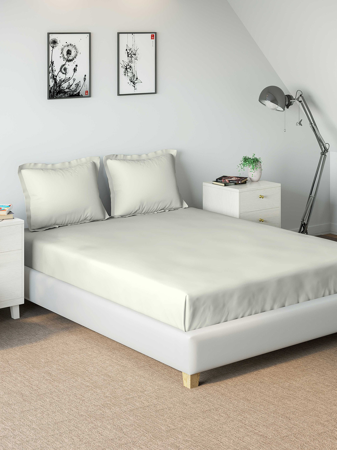 Buy DDecor White Solid 210 TC Cotton 1 Single Bedsheet With 2 Pillow