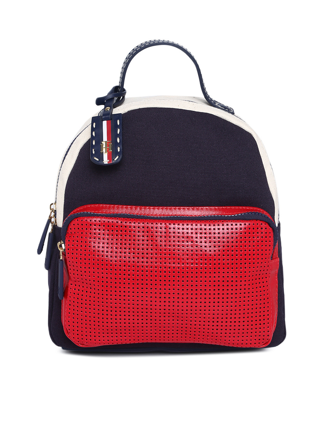 Buy Tommy Hilfiger Women Navy Blue & Red Colourblocked Backpack