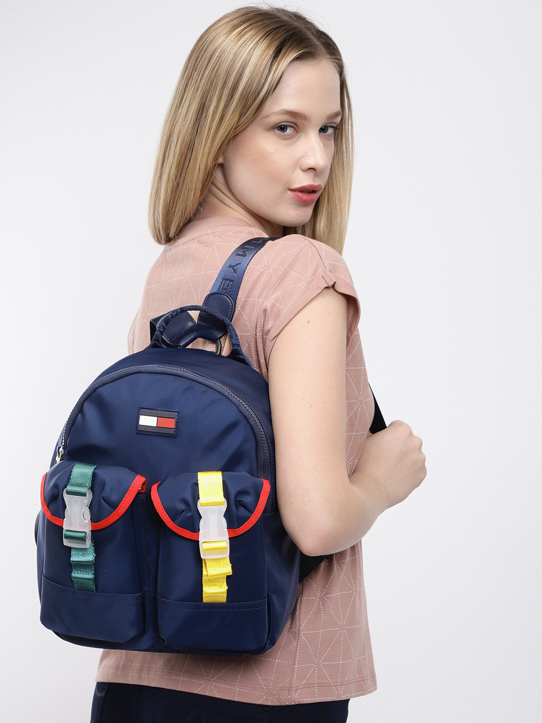 Buy Tommy Hilfiger Women Navy Blue Solid Backpack Backpacks for Women