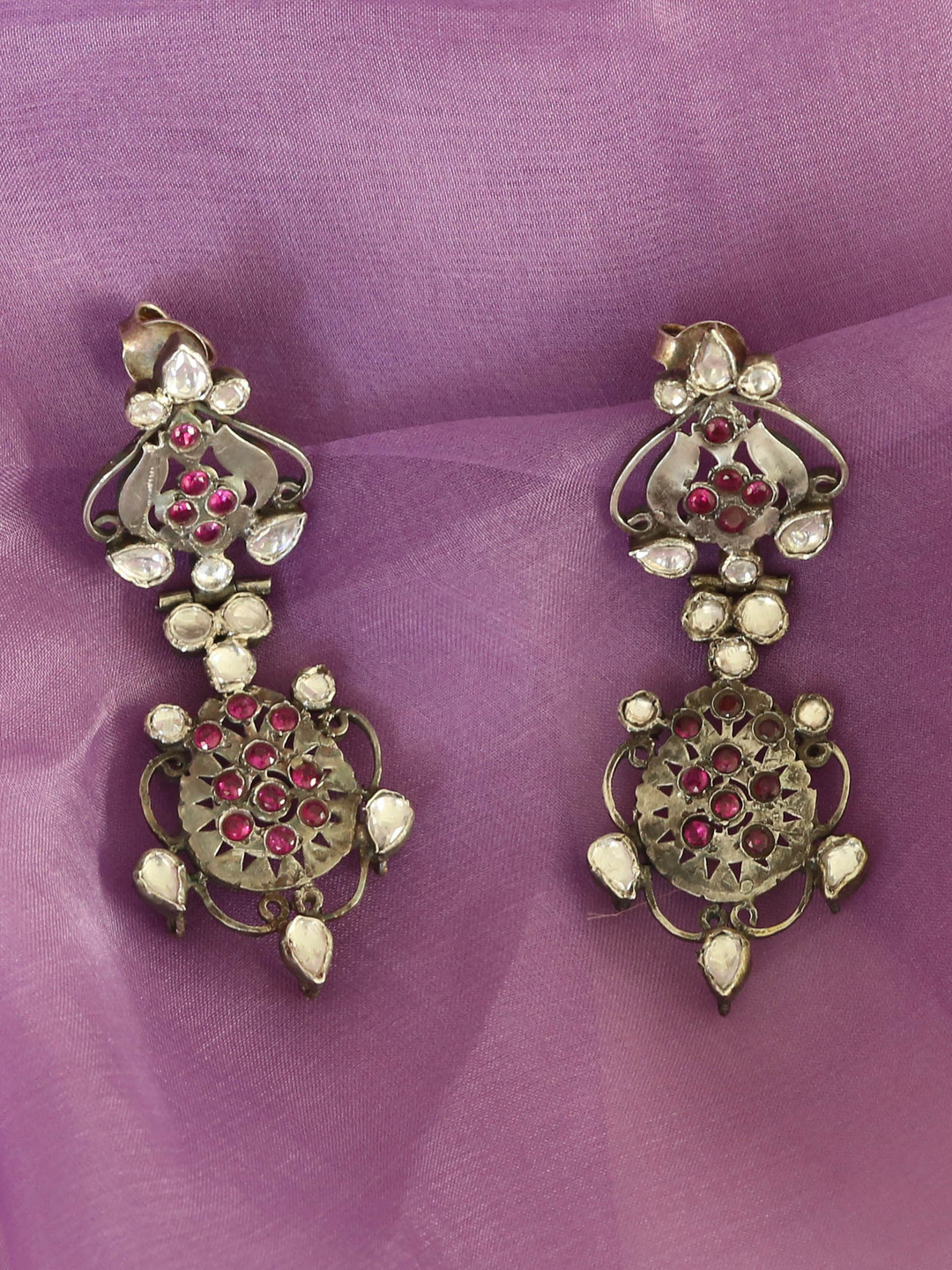 Buy Unniyarcha Jewellery Women Silver Toned & Pink Classic Drop