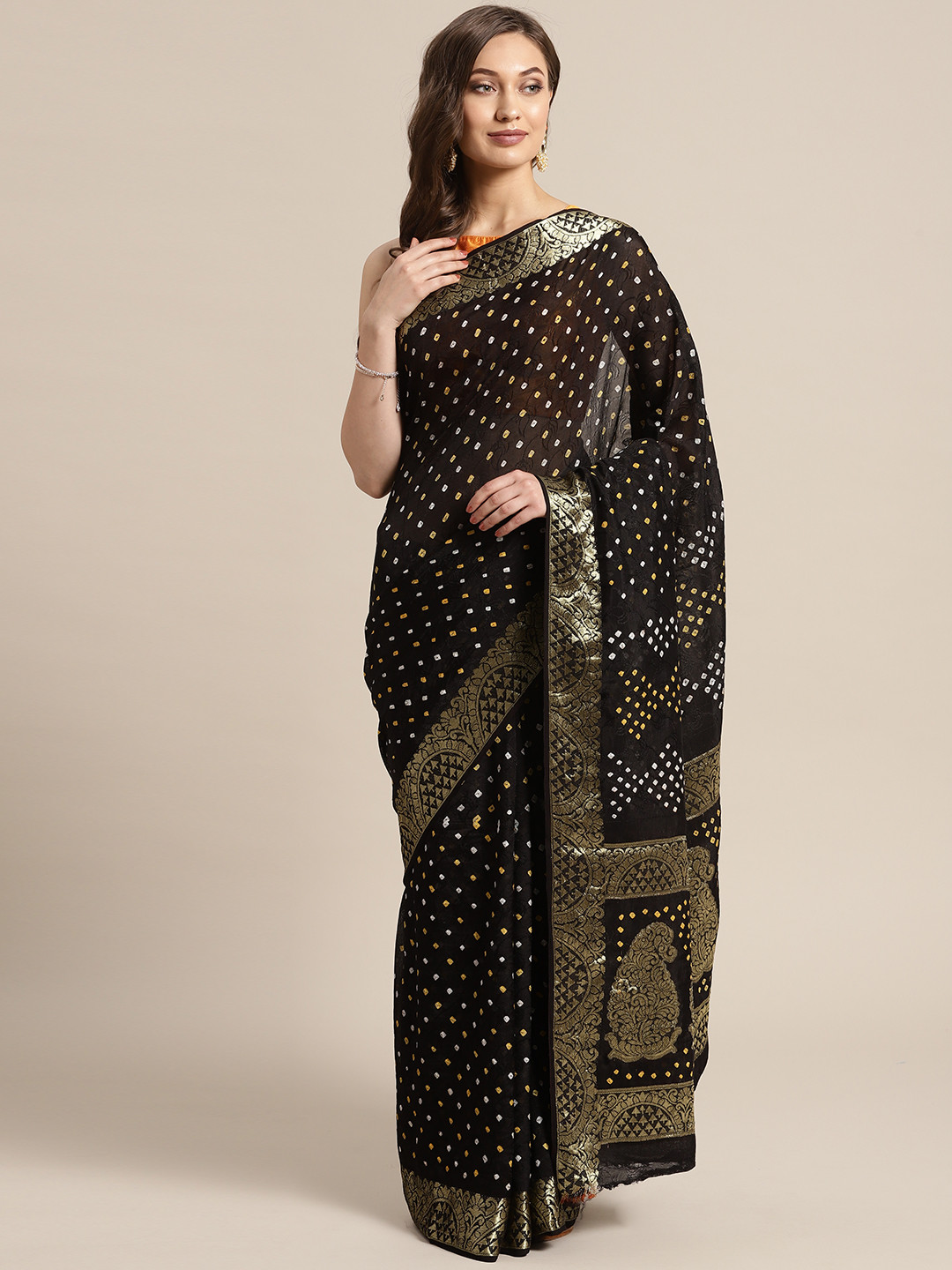 Buy Geroo Jaipur Hand Dyed Black Bandhani Silk Sustainable Saree