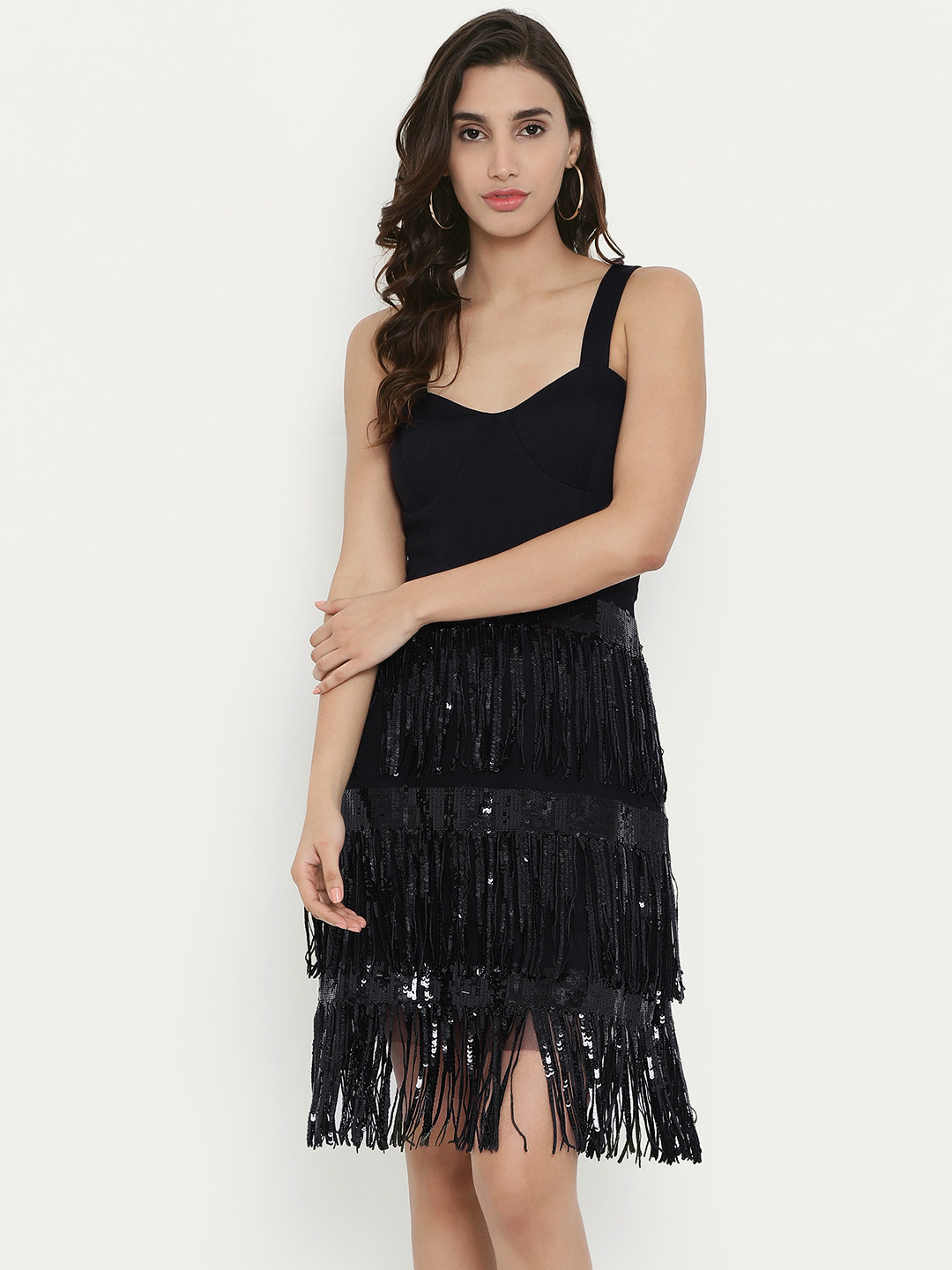 Buy Kazo Women Black Solid Fit And Flare Dress Dresses for Women