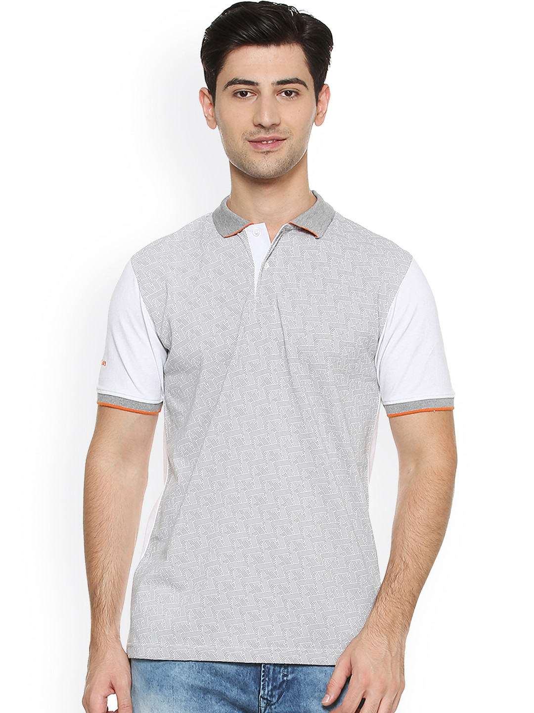Buy Peter England Casuals Men Grey Printed Polo Collar T Shirt