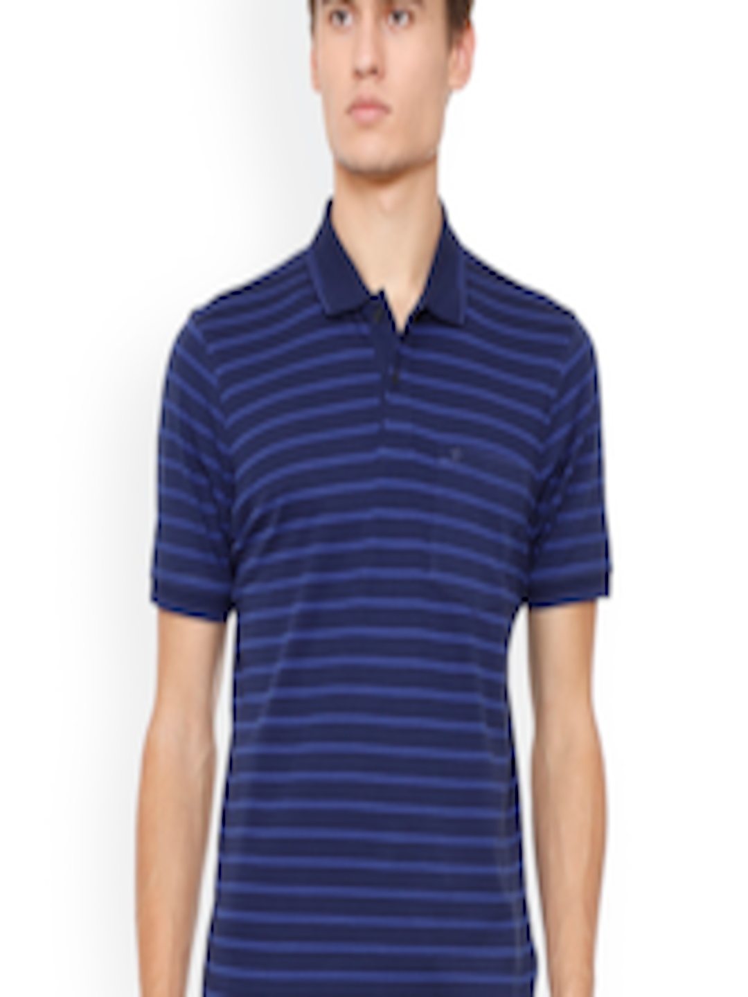 Buy Louis Philippe Men Blue Striped Polo Collar Pure Cotton T Shirt ...