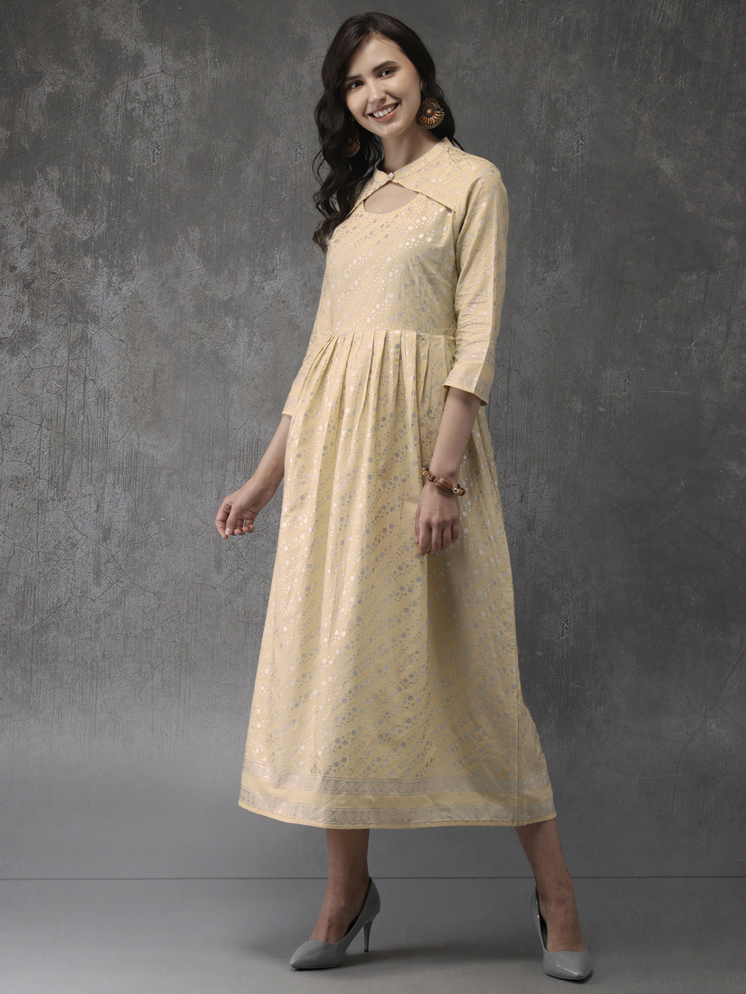 Buy Anouk Women Cream Coloured Printed A Line Kurta Kurtas for Women