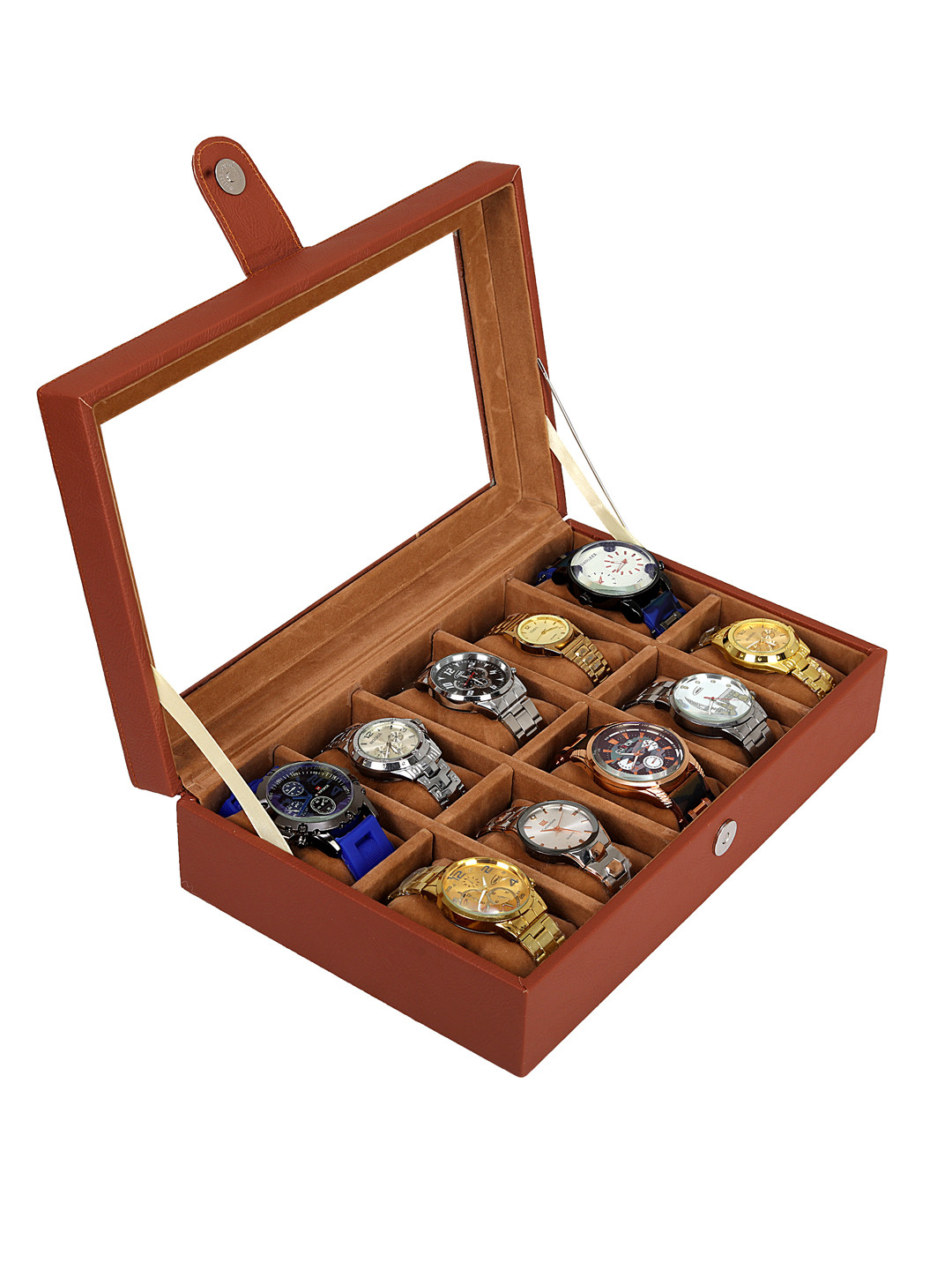 Buy Leather World Unisex 10 Slots Brown Watch Organiser Box Watch