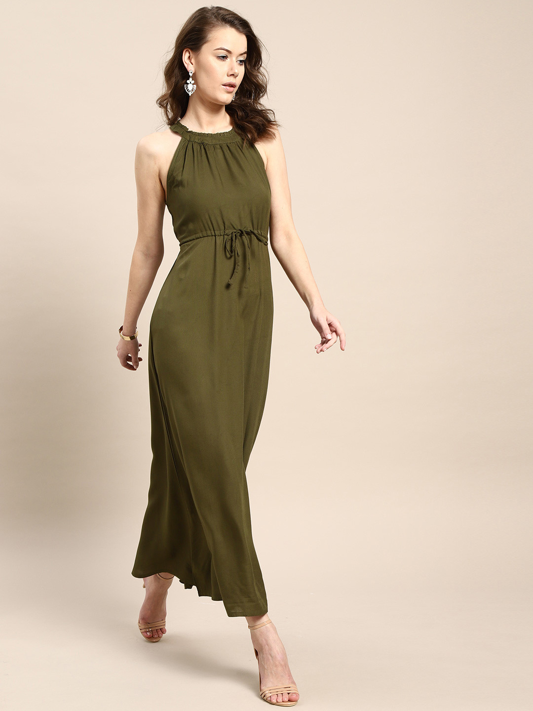 Buy AKS Couture Women Olive Green Solid Maxi Dress Dresses for Women