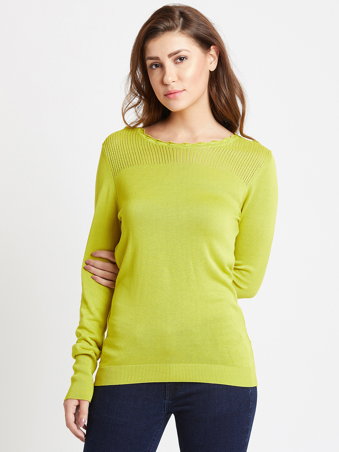 Buy COVER STORY Women Lime Green Solid Sweater Sweaters for Women