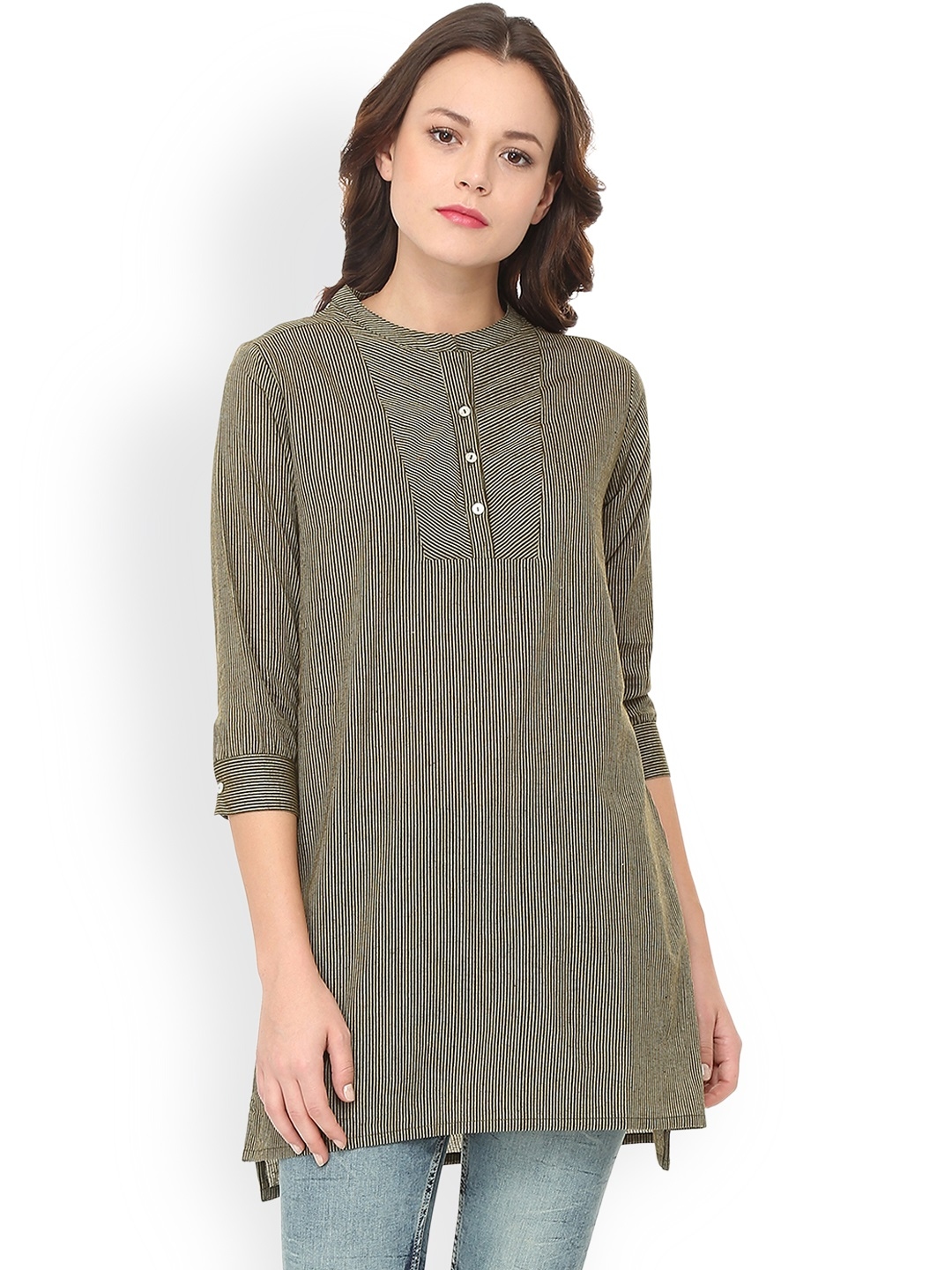 Buy People Olive Green Striped Tunic - Tunics for Women 9201613 | Myntra