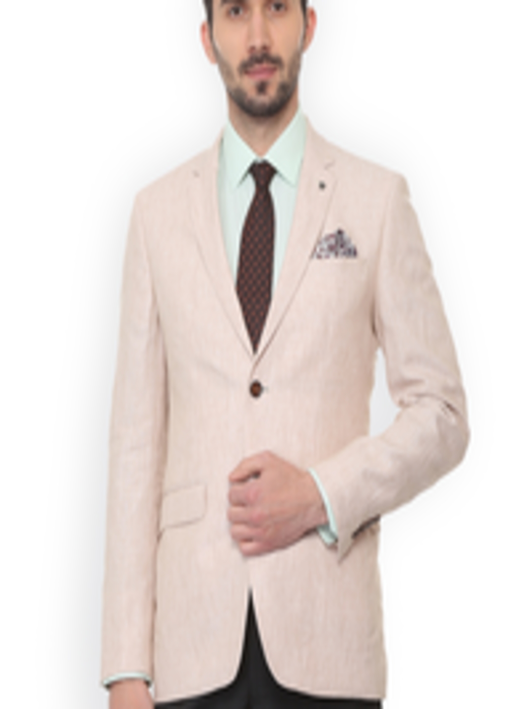 Buy Louis Philippe Men Beige Self Design Slim Fit Single Breasted Blazer - Blazers for Men ...