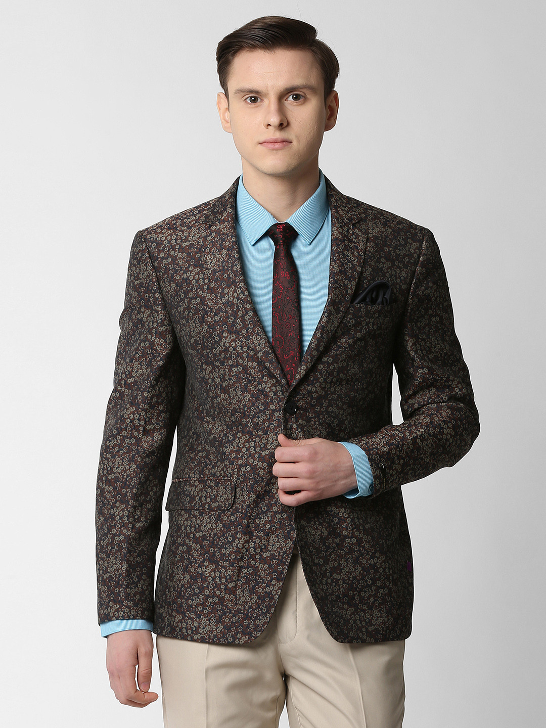 Buy Peter England Elite Men Maroon Printed Slim Fit Single Breasted