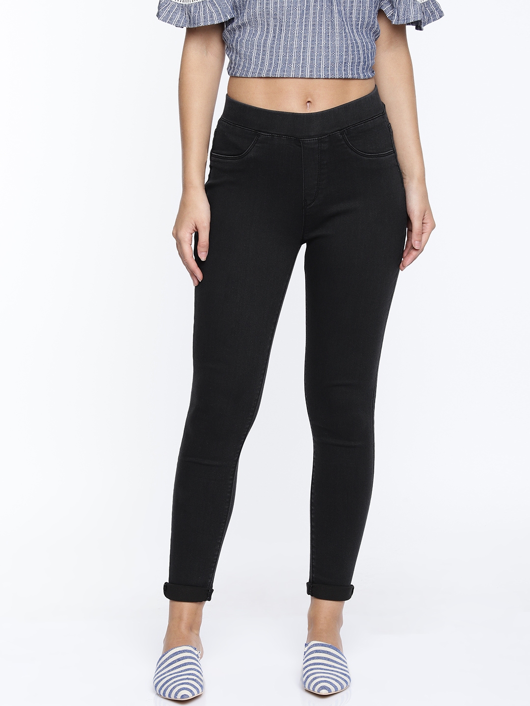 Buy Lee Cooper Women Black Solid Denim Jeggings - Jeggings for Women ...