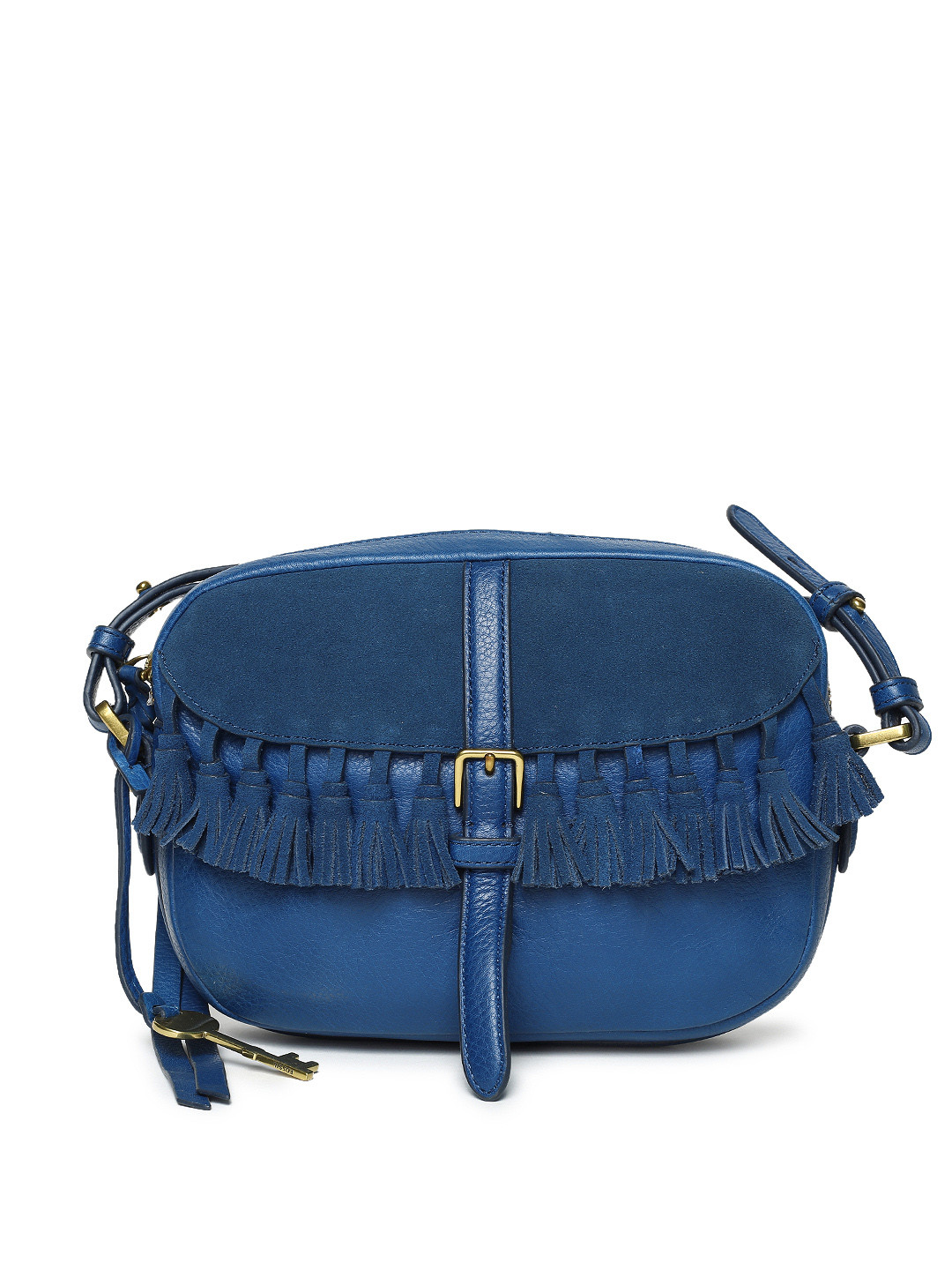 Buy Fossil Blue Solid Leather Sling Bag Handbags for Women 9214021