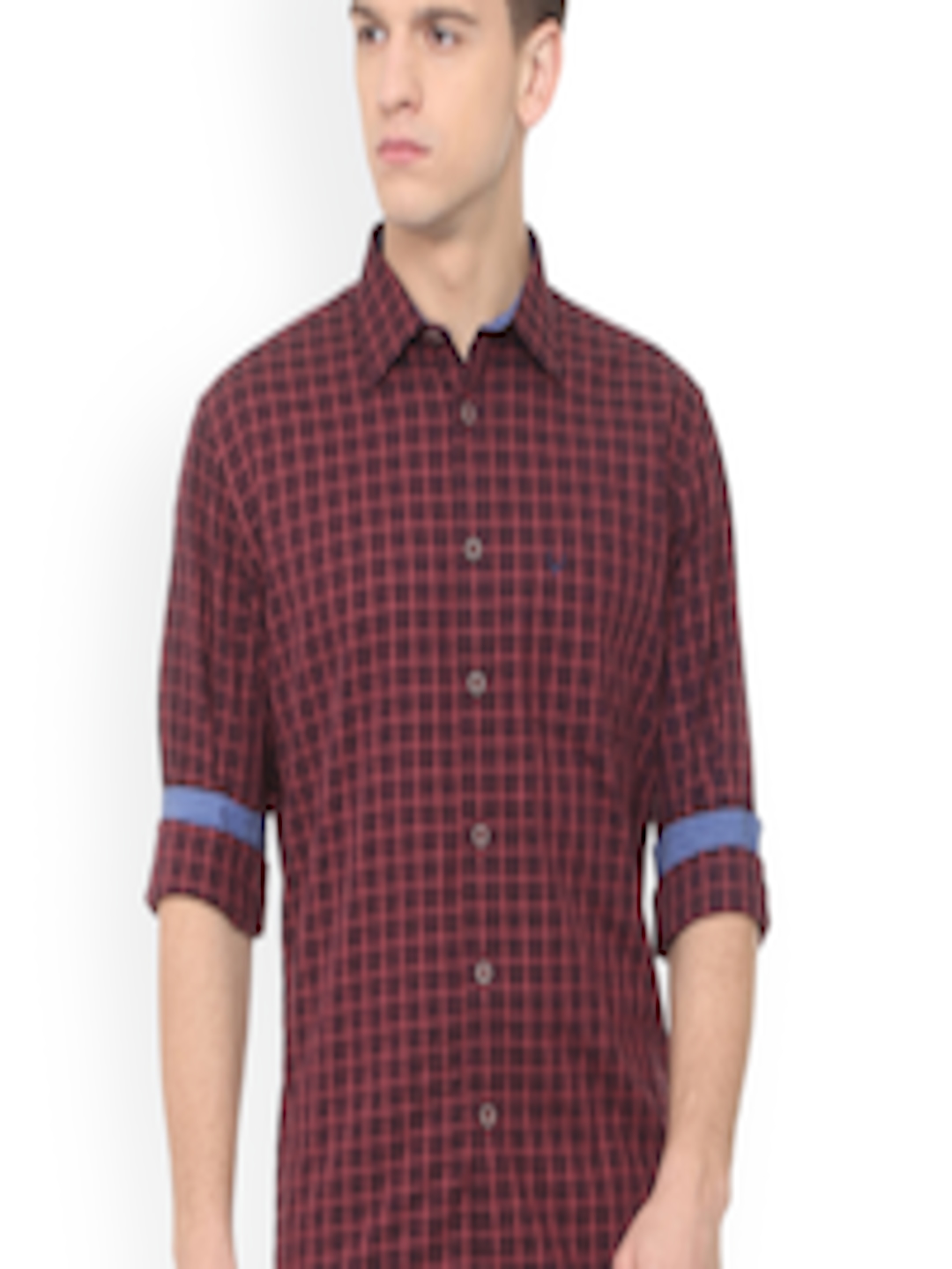 Buy Allen Solly Men Maroon Regular Fit Checked Casual Shirt - Shirts ...